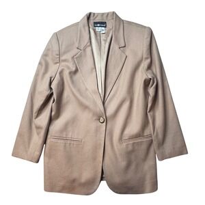 Vintage Sag Harbor Blazer Womens 14 Tan Wool Single Button Professional Career